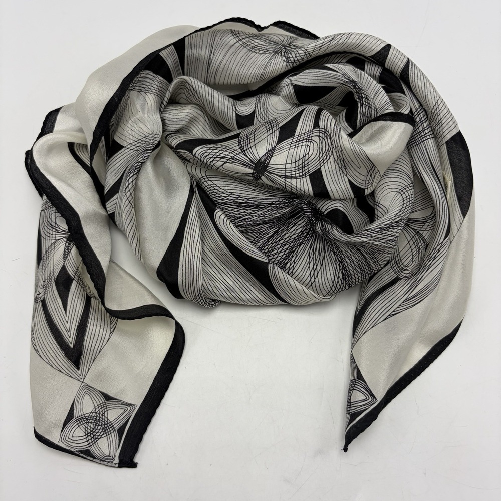Vintage Silk Scarf Abstract Geometric Optical Art Print Black White Read Career